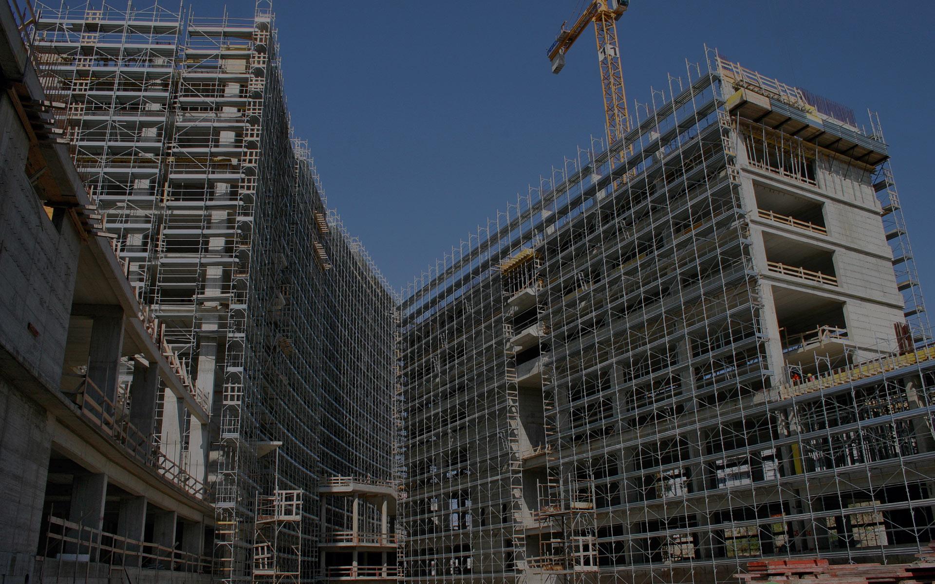 Professional concrete forming equipment on a construction site